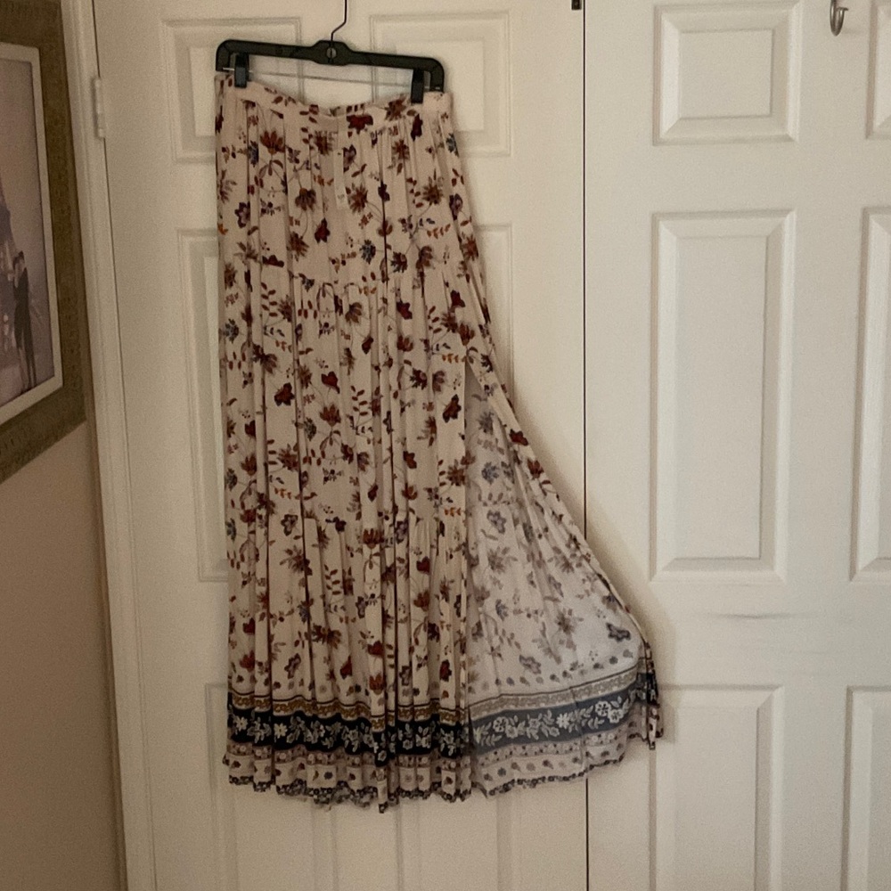 Blue Rain Floral Maxi Skirt with Black and Brown Accents NWT size L